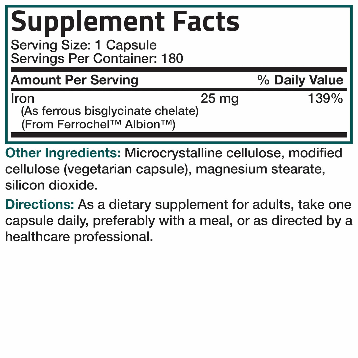 Bronson Iron Bisglycinate 25 mg – Gentle on the Stomach, Non-Constipating • 180 Vegetarian Capsules
