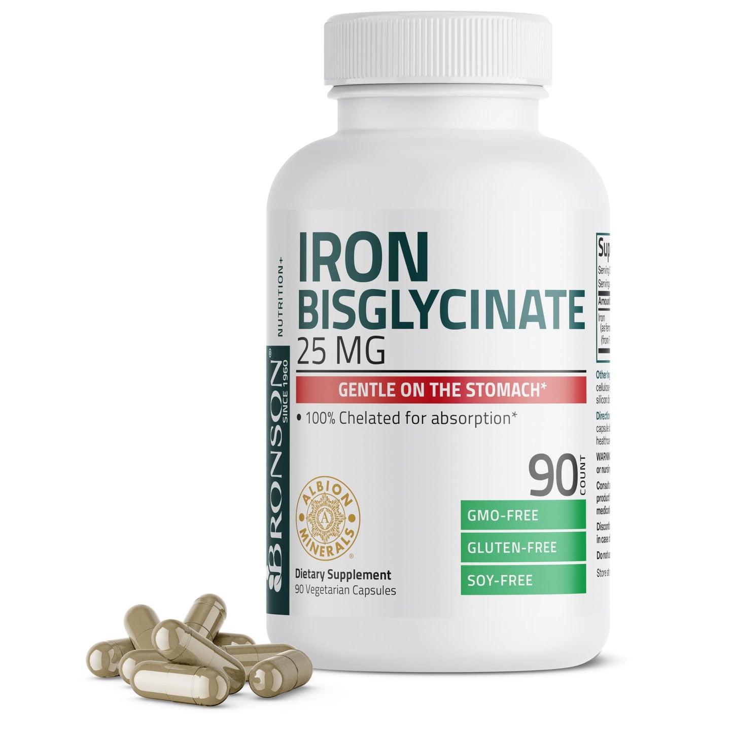 Bronson Iron Bisglycinate 25 mg – Gentle on the Stomach, 90 Vegetarian Capsules