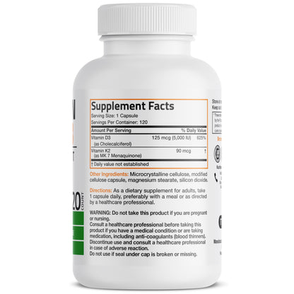 Bronson Vitamin K2 MK-7 with D3 - Non-GMO, 120 Capsules