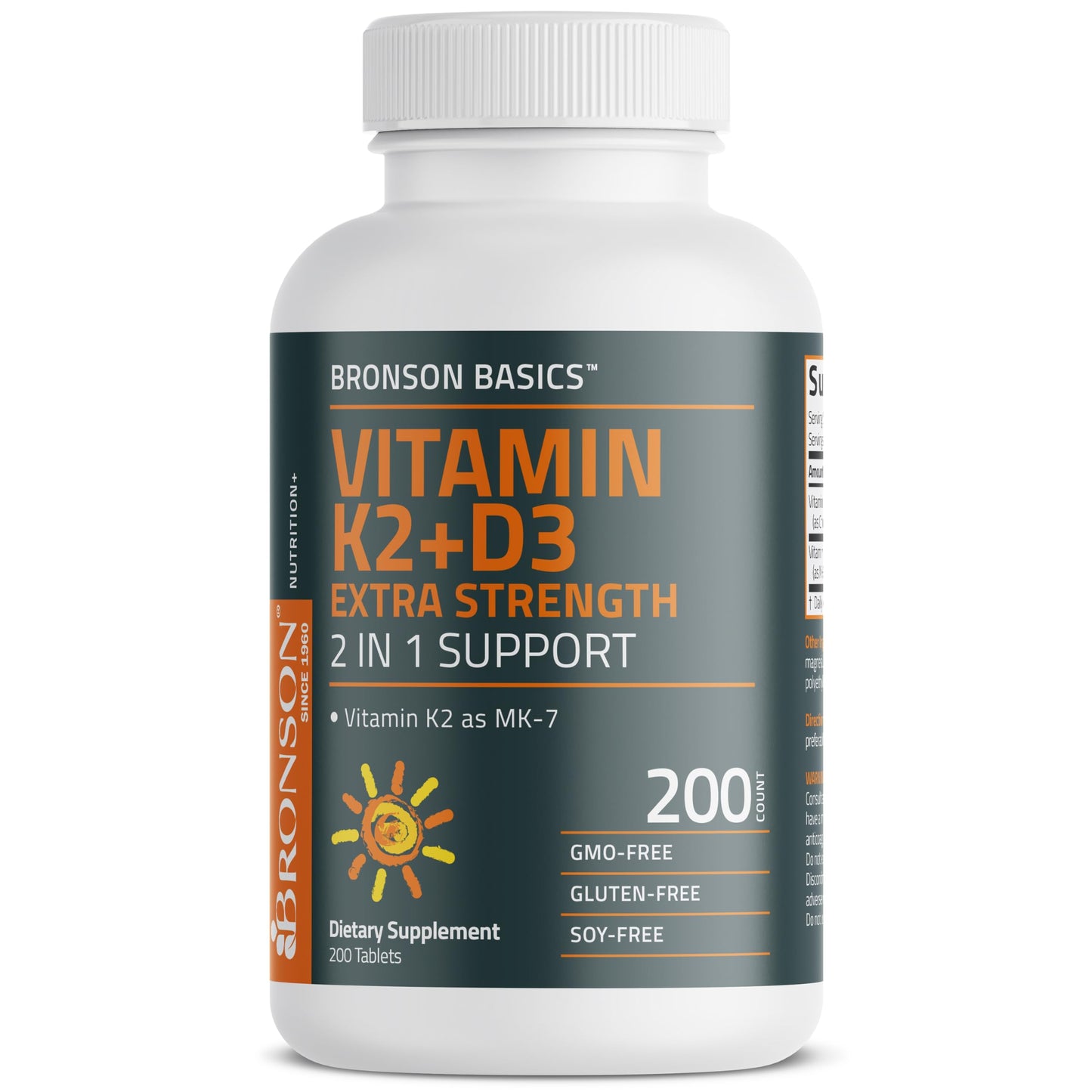 Bronson Vitamin K2 (MK-7) with D3 Extra Strength 2-in-1 – 10,000 IU D3 & 120 mcg K2 MK-7 | 200 Tablets