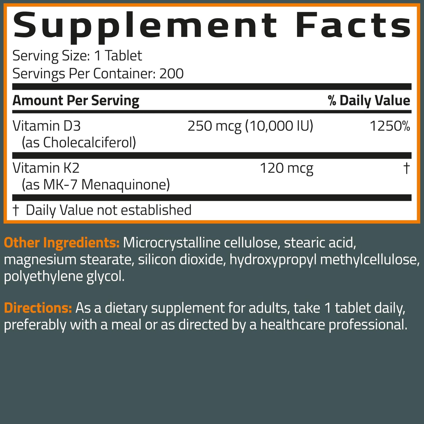Bronson Vitamin K2 (MK-7) with D3 Extra Strength 2-in-1 – 10,000 IU D3 & 120 mcg K2 MK-7 | 200 Tablets