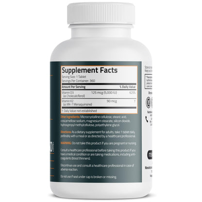 Bronson Vitamin K2 D3 MK-7 Supplement – Non-GMO, 360 Tablets
