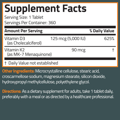 Bronson Vitamin K2 D3 MK-7 Supplement – Non-GMO, 360 Tablets