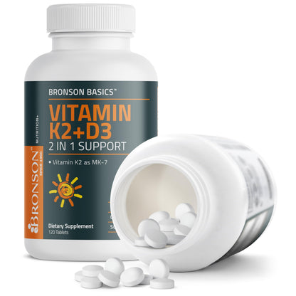 Bronson Vitamin K2 D3 (MK-7) Supplement – Non-GMO, 120 Tablets