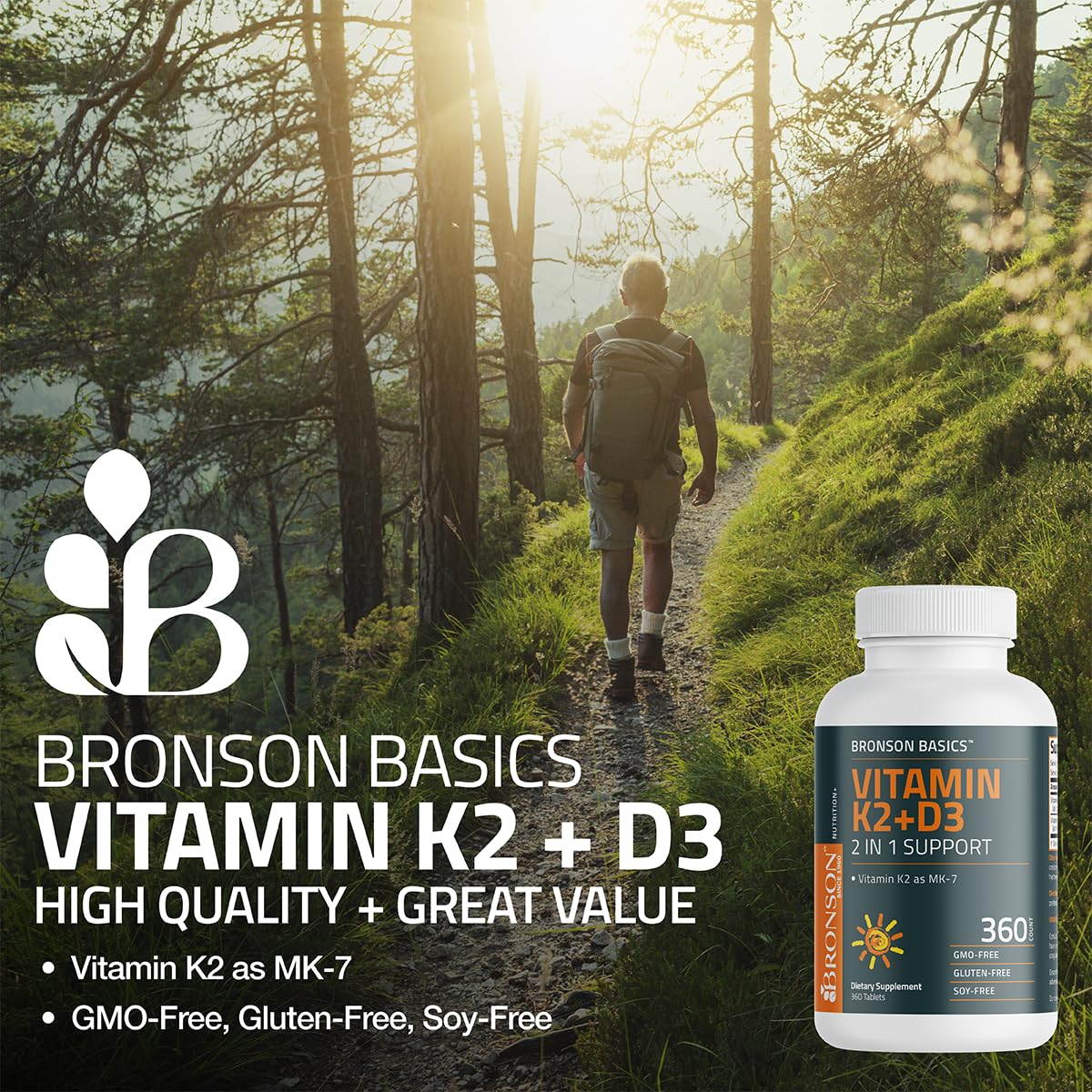 Bronson Vitamin K2 D3 (MK-7) Supplement – Non-GMO, 120 Tablets