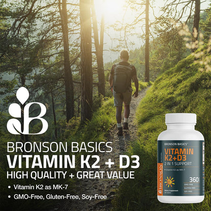 Bronson Vitamin K2 D3 (MK-7) Supplement – Non-GMO, 120 Tablets