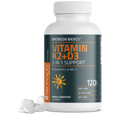 Bronson Vitamin K2 D3 (MK-7) Supplement – Non-GMO, 120 Tablets