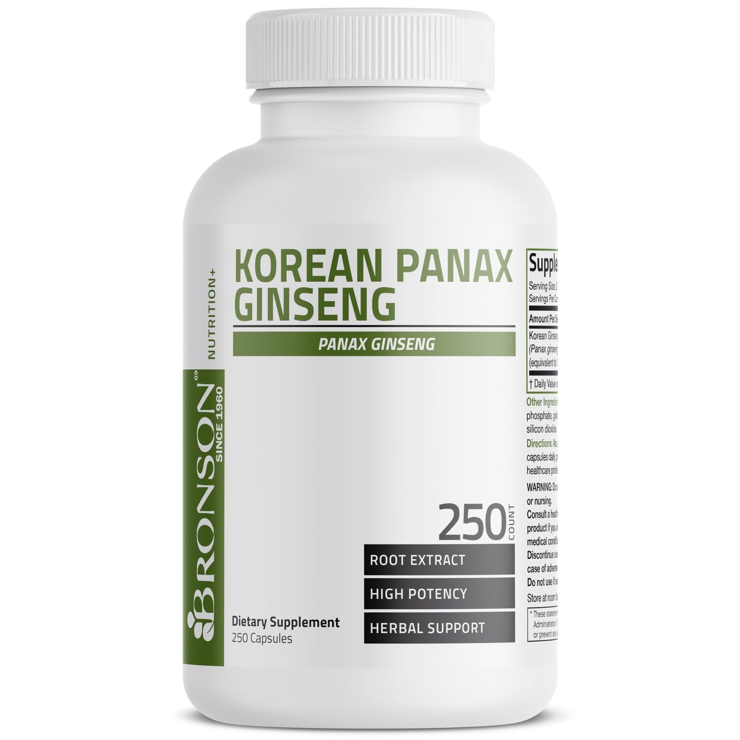 Bronson Korean Panax Ginseng 250 Capsules – Energy, Endurance & Memory