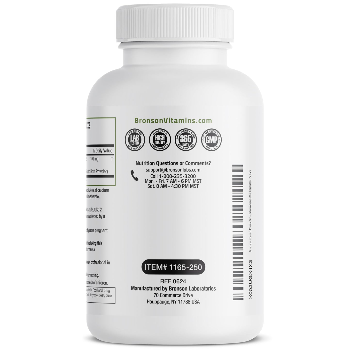 Bronson Korean Panax Ginseng 250 Capsules – Energy, Endurance & Memory