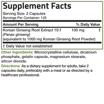 Bronson Korean Panax Ginseng 250 Capsules – Energy, Endurance & Memory