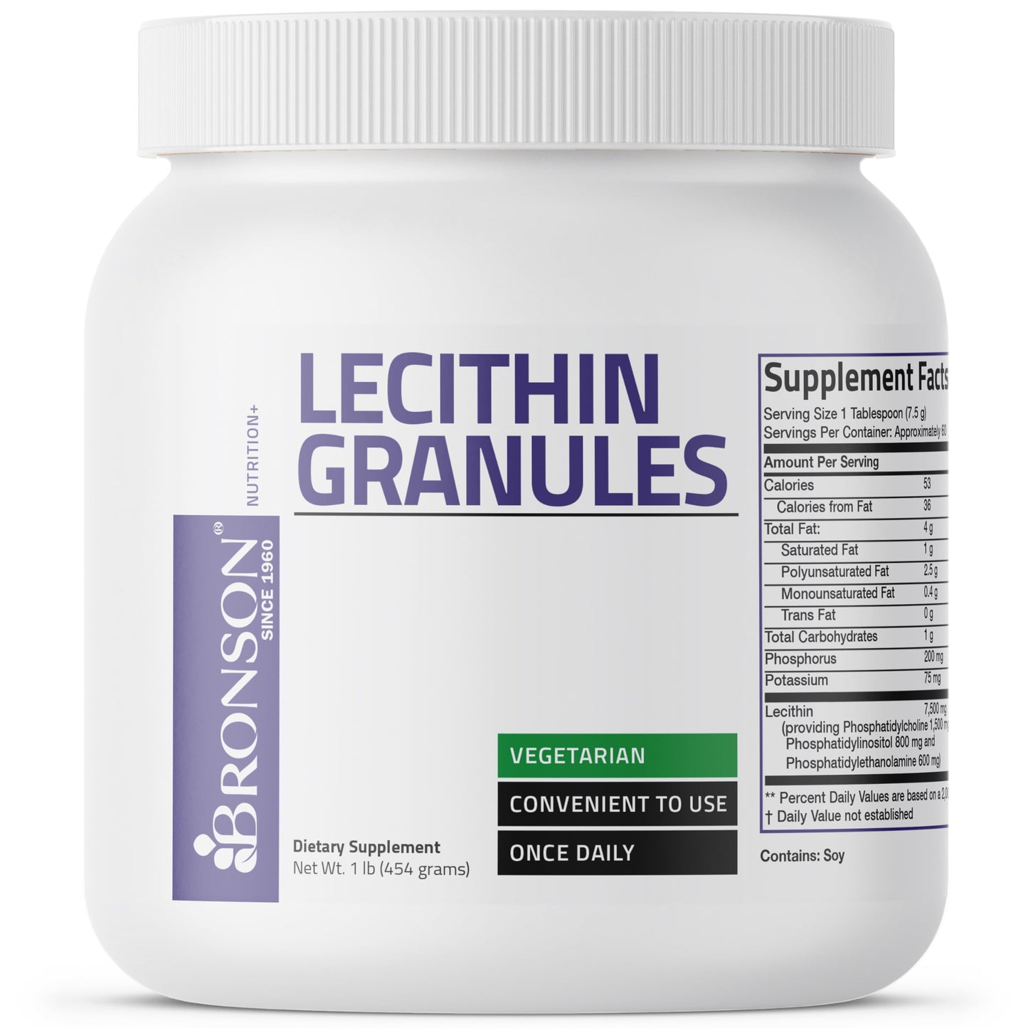 Bronson Lecithin Granules (Powder) 7500 MG, 1 Lbs (454 Grams, or 16 Ounces) | Bronson