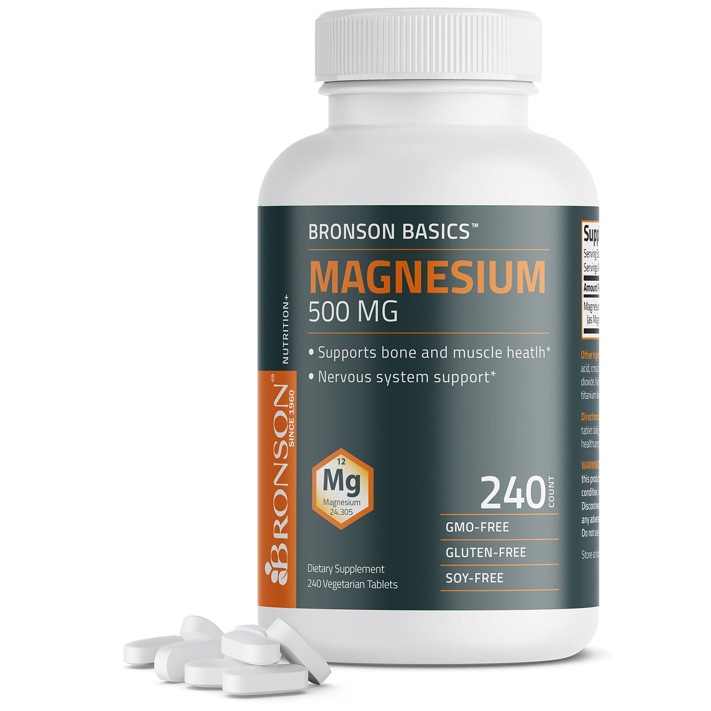 Bronson Magnesium 500 MG – Supports Bone & Muscle Health, Nervous System | Non-GMO, 240 Vegetarian Tablets