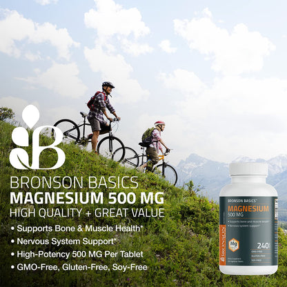 Bronson Magnesium 500 MG – Supports Bone & Muscle Health, Nervous System | Non-GMO, 240 Vegetarian Tablets