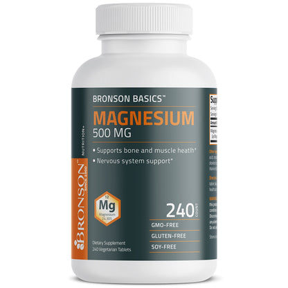 Bronson Magnesium 500 MG – Supports Bone & Muscle Health, Nervous System | Non-GMO, 240 Vegetarian Tablets