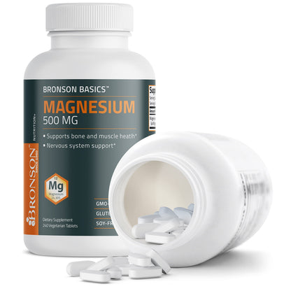 Bronson Magnesium 500 MG – Supports Bone & Muscle Health, Nervous System | Non-GMO, 240 Vegetarian Tablets