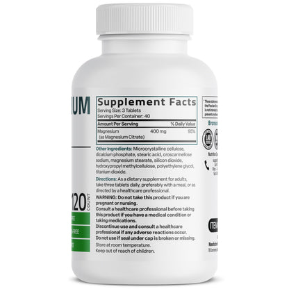 Bronson Magnesium Citrate 400mg | High Absorption, Non-GMO, 120 Vegetarian Tablets