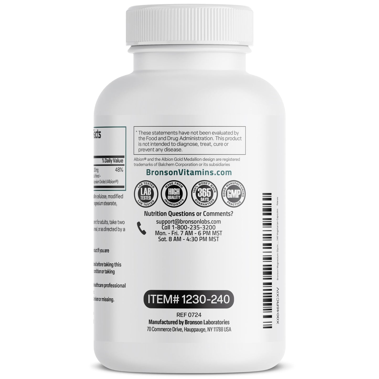 Bronson Magnesium Glycinate 200 mg – Chelated for High Absorption, Non-GMO, 240 Vegetarian Capsules