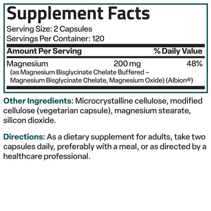 Bronson Magnesium Glycinate 200 mg – Chelated for High Absorption, Non-GMO, 240 Vegetarian Capsules