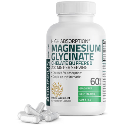 Bronson Magnesium Glycinate 200 mg Chelated, High Absorption