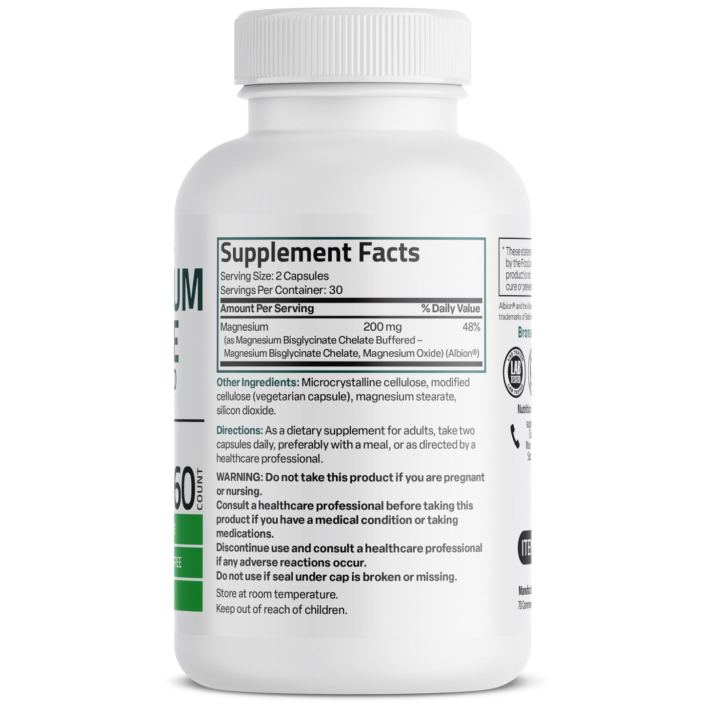 Bronson Magnesium Glycinate 200 mg Chelated, High Absorption