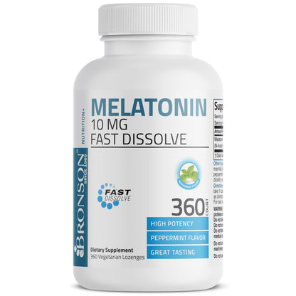 Bronson Melatonin 10 mg Fast Dissolve Peppermint Tablets – 360 Chewable Vegetarian Lozenges