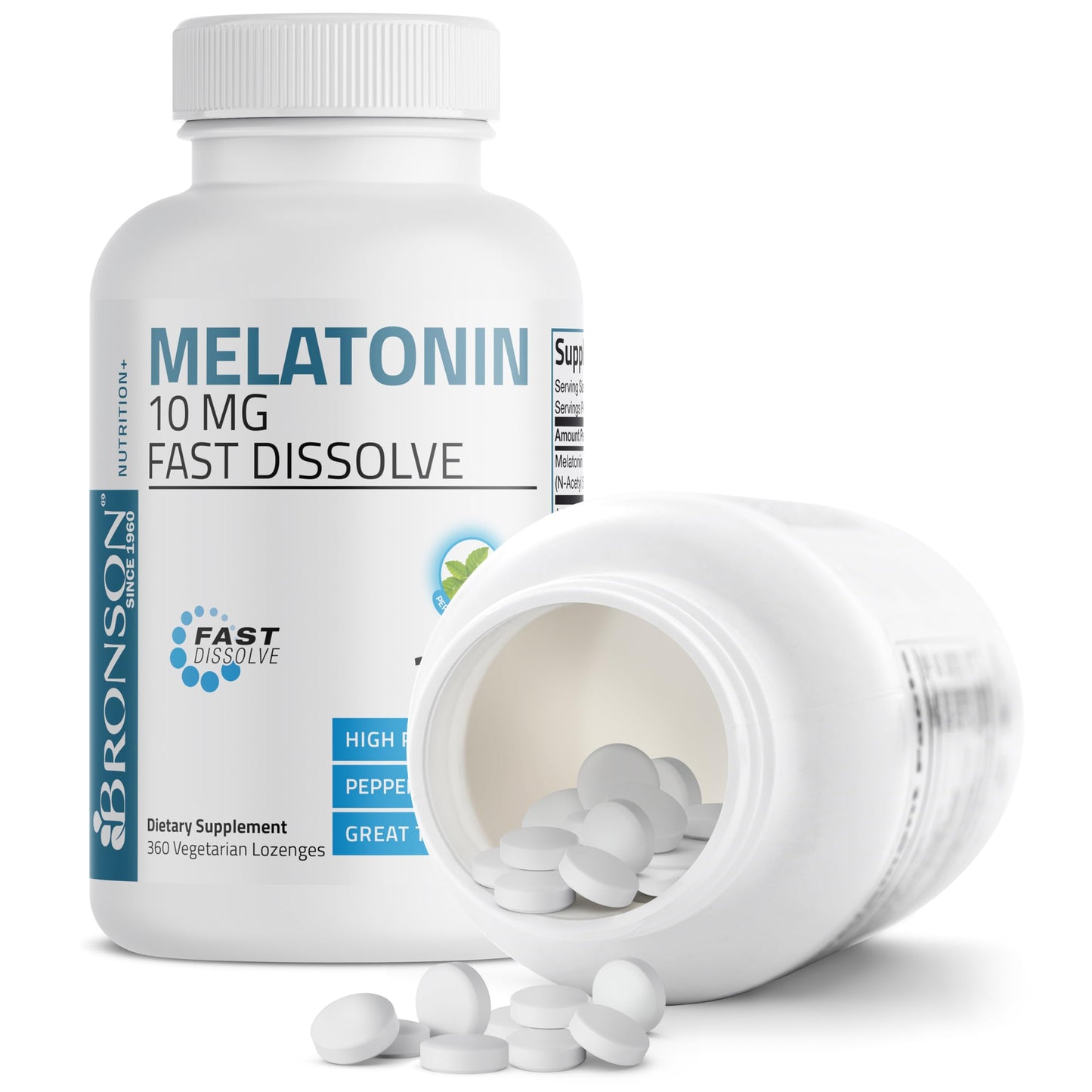 Bronson Melatonin 10 mg Fast Dissolve Peppermint Tablets – 360 Chewable Vegetarian Lozenges