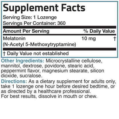 Bronson Melatonin 10 mg Fast Dissolve Peppermint Tablets – 360 Chewable Vegetarian Lozenges