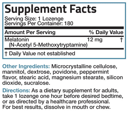 Bronson Melatonin 12mg Fast Dissolve – Nighttime Sleep Aid (180 Peppermint Lozenges)