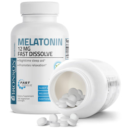 Bronson Melatonin 12mg Fast Dissolve – Nighttime Sleep Aid (180 Peppermint Lozenges)