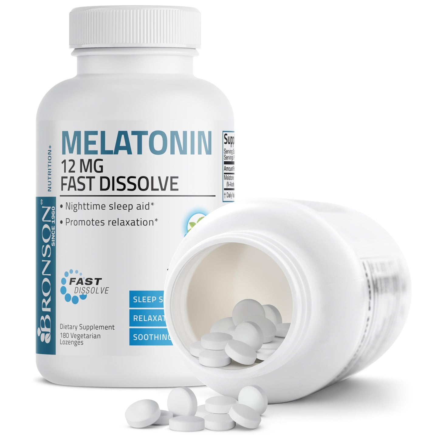 Bronson Melatonin 12mg Fast Dissolve – Nighttime Sleep Aid (180 Peppermint Lozenges)