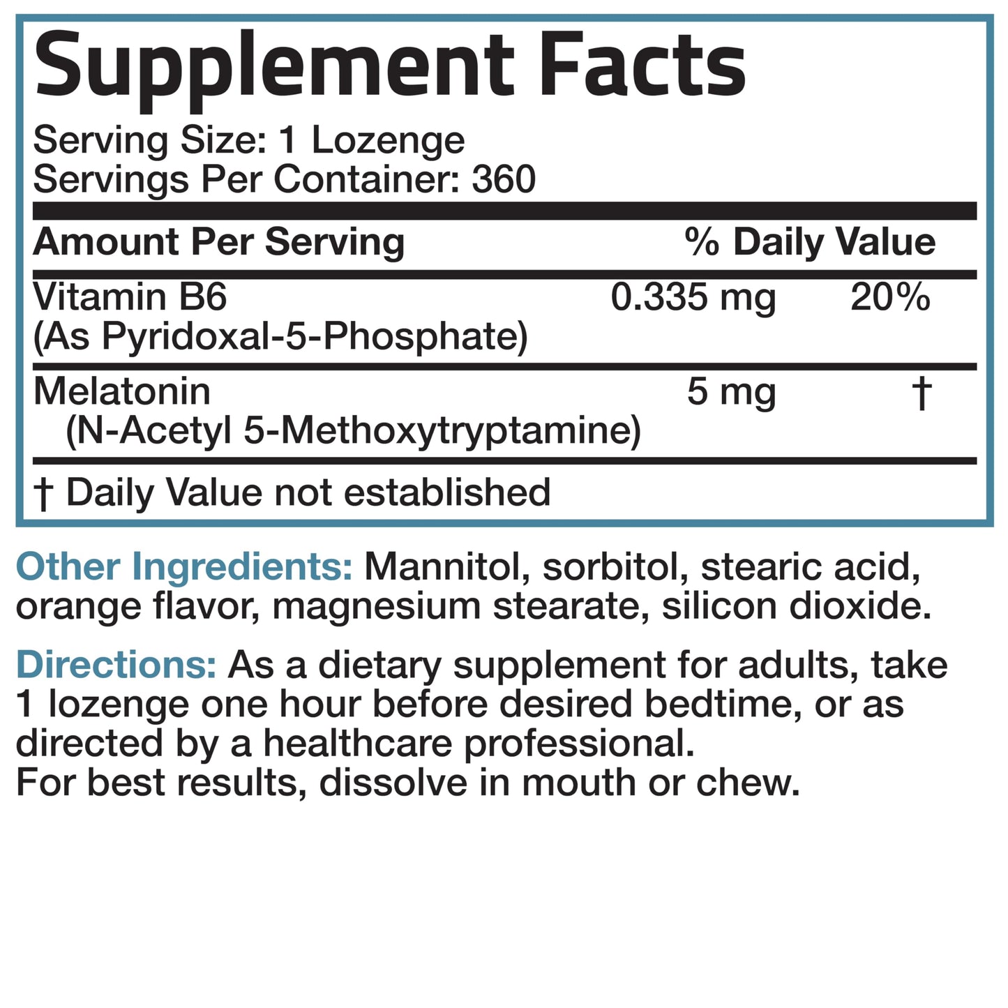 Bronson Melatonin 5mg Fast Dissolve Orange Lozenges with Vitamin B6 - 360 Vegetarian Chewables