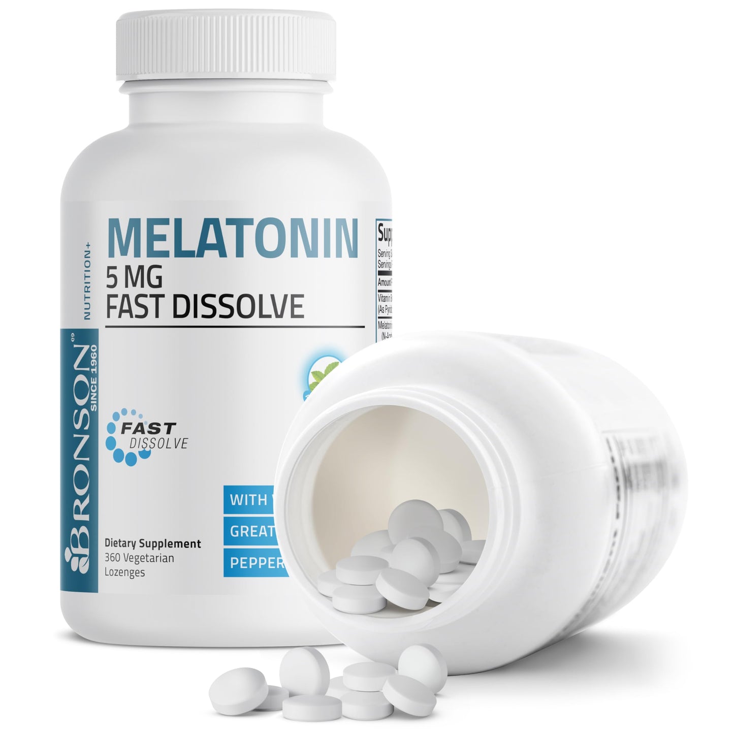 Bronson Melatonin 5mg Peppermint Lozenges with Vitamin B6 – 360 Vegetarian Lozenges
