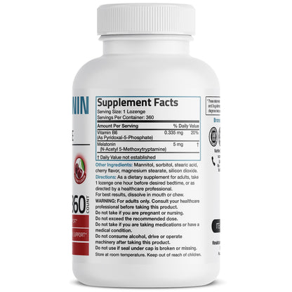 Bronson Melatonin 5mg Fast Dissolve Cherry – 360 Vegetarian Lozenges with Vitamin B6 | Nighttime Sleep Aid