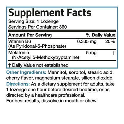 Bronson Melatonin 5mg Fast Dissolve Cherry – 360 Vegetarian Lozenges with Vitamin B6 | Nighttime Sleep Aid