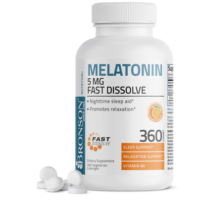 Bronson Melatonin 5mg Fast Dissolve Orange Lozenges with Vitamin B6 - 360 Vegetarian Chewables