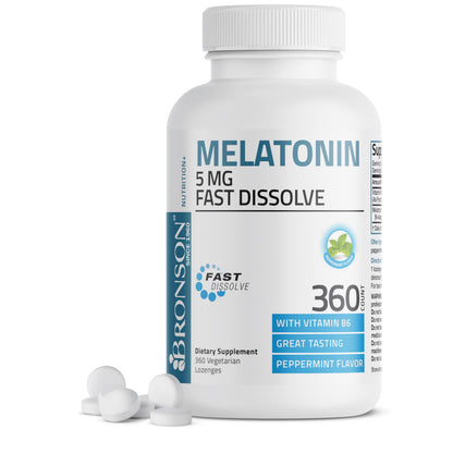 Bronson Melatonin 5mg Peppermint Lozenges with Vitamin B6 – 360 Vegetarian Lozenges