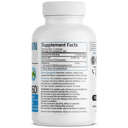 Bronson Melatonin 5mg Peppermint Lozenges with Vitamin B6 – 360 Vegetarian Lozenges