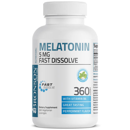 Bronson Melatonin 5mg Peppermint Lozenges with Vitamin B6 – 360 Vegetarian Lozenges