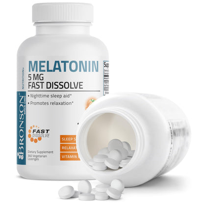 Bronson Melatonin 5mg Fast Dissolve Orange Lozenges with Vitamin B6 - 360 Vegetarian Chewables