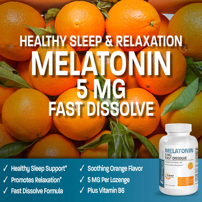 Bronson Melatonin 5mg Fast Dissolve Orange Lozenges with Vitamin B6 - 360 Vegetarian Chewables