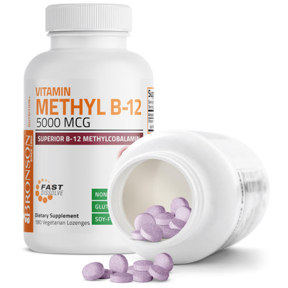 Bronson Methyl B12 5000 mcg | Energy & Brain Support, 180 Lozenges
