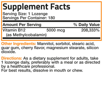 Bronson Methyl B12 5000 mcg | Energy & Brain Support, 180 Lozenges