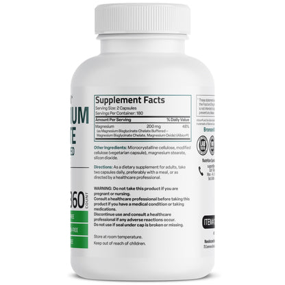 Bronson Magnesium Glycinate 200 mg – Chelated for High Absorption, Gentle on Stomach | Non-GMO, 360 Vegetarian Capsules