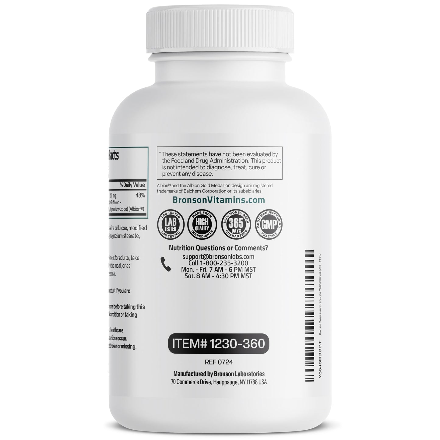 Bronson Magnesium Glycinate 200 mg – Chelated for High Absorption, Gentle on Stomach | Non-GMO, 360 Vegetarian Capsules