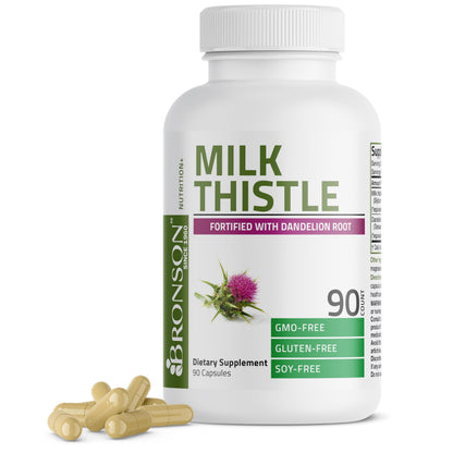 Bronson Milk Thistle Silymarin Marianum & Dandelion Root – Liver Health, Antioxidant Support, 90 Capsules