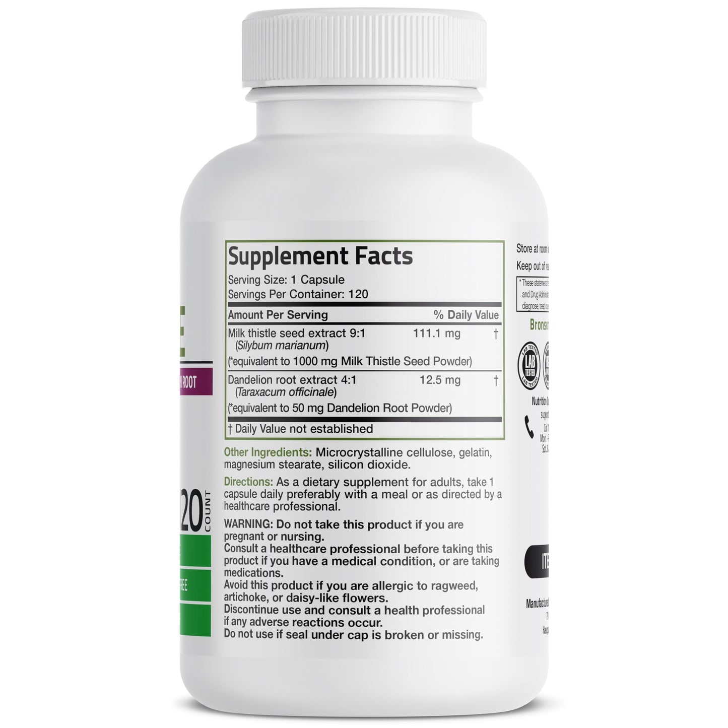 Bronson Milk Thistle with Dandelion Root – Liver Health Support, 120 Capsules