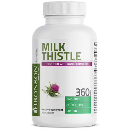 Bronson Milk Thistle Silymarin Marianum & Dandelion Root – Liver Health, Antioxidant Support, Detox | 360 Capsules