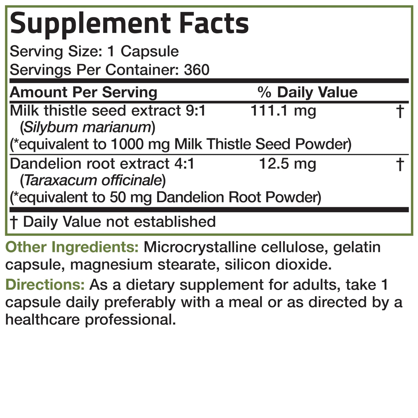 Bronson Milk Thistle Silymarin Marianum & Dandelion Root – Liver Health, Antioxidant Support, Detox | 360 Capsules