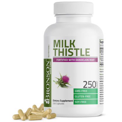 Bronson Milk Thistle Silymarin Marianum & Dandelion Root – Liver Health Support, 250 Capsules