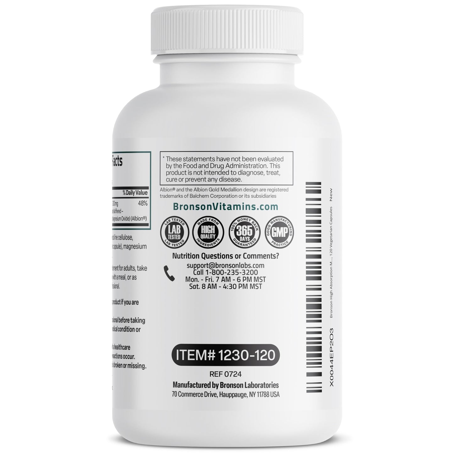 Bronson Magnesium Glycinate 200 mg – Chelated for High Absorption, Gentle on Stomach | Non-GMO, 120 Vegetarian Capsules